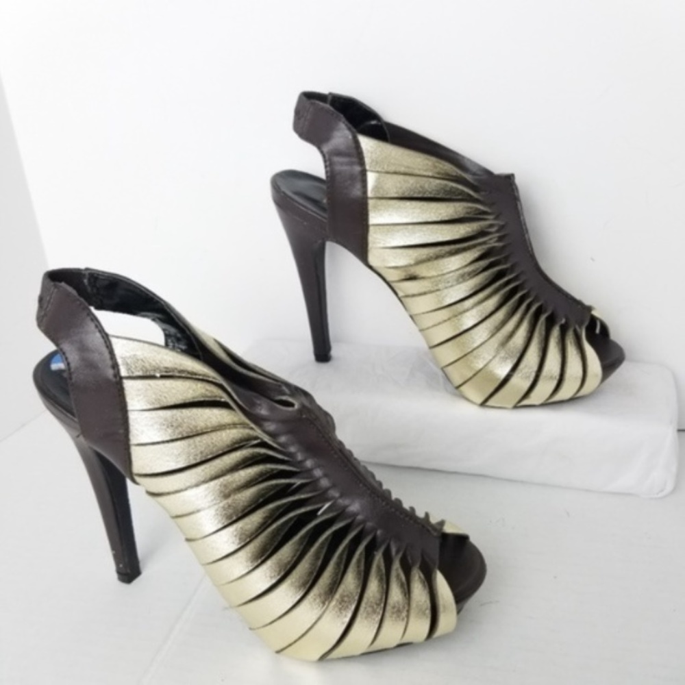 N.Y.L.A Leather Strap Ankle Booties Peep Size 6.5 - Picture 6 of 8